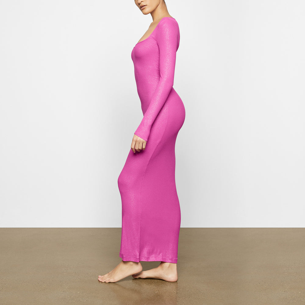 Skims SOFT LOUNGE SHIMMER LONG SLEEVE Dress Fuchsie | KECF-42735