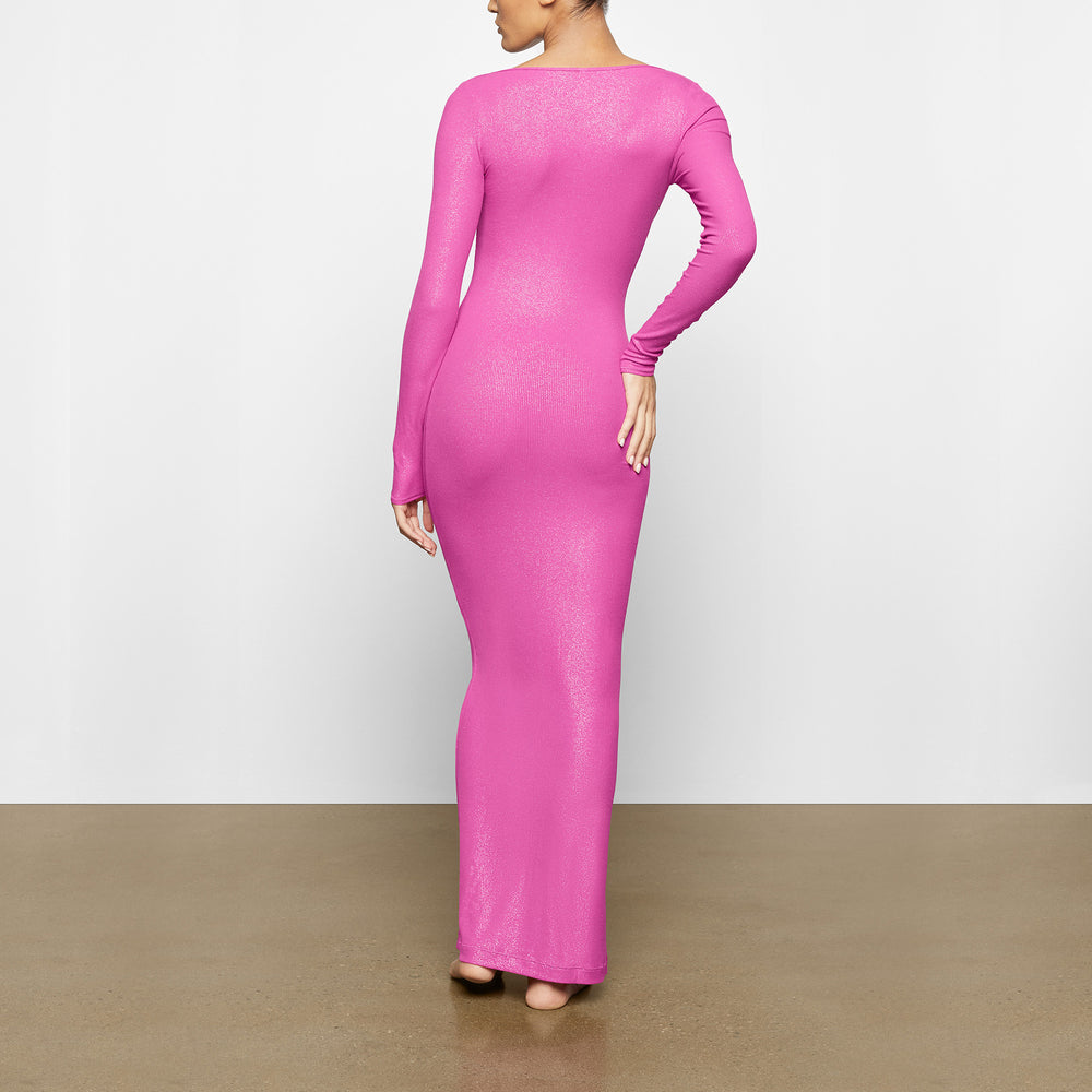 Skims SOFT LOUNGE SHIMMER LONG SLEEVE Dress Fuchsie | KECF-42735