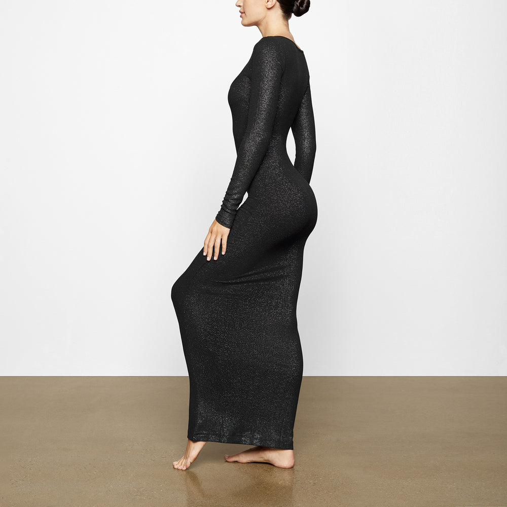 Skims SOFT LOUNGE SHIMMER LONG SLEEVE Dress Čierne | MHGO-72109