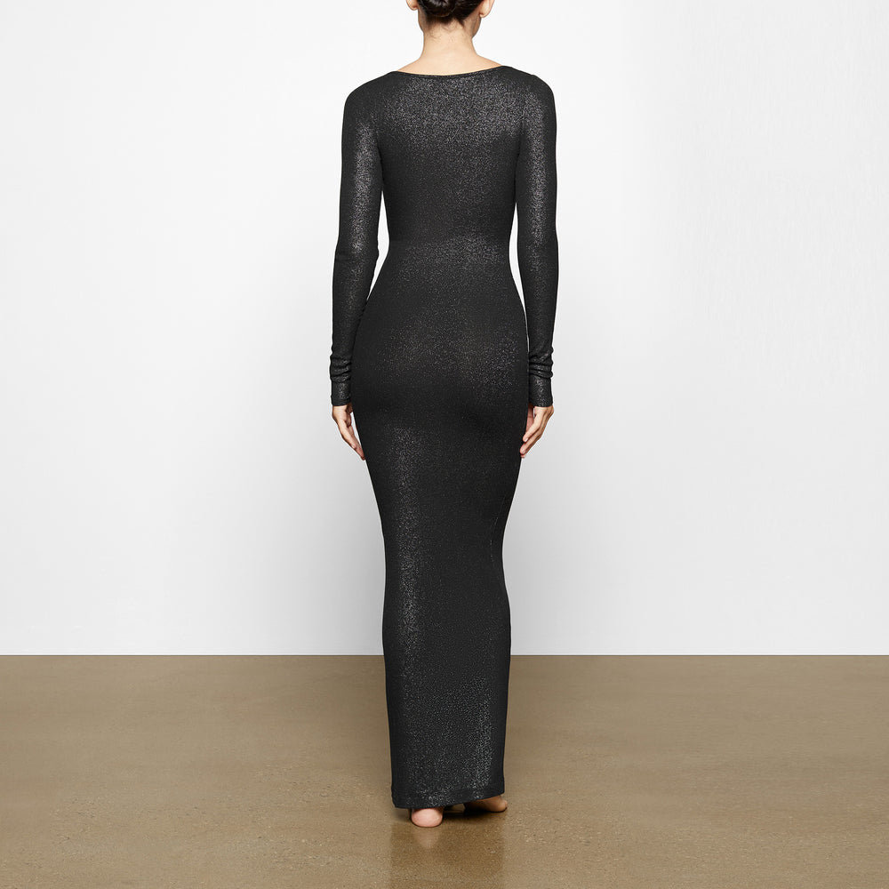 Skims SOFT LOUNGE SHIMMER LONG SLEEVE Dress Čierne | MHGO-72109
