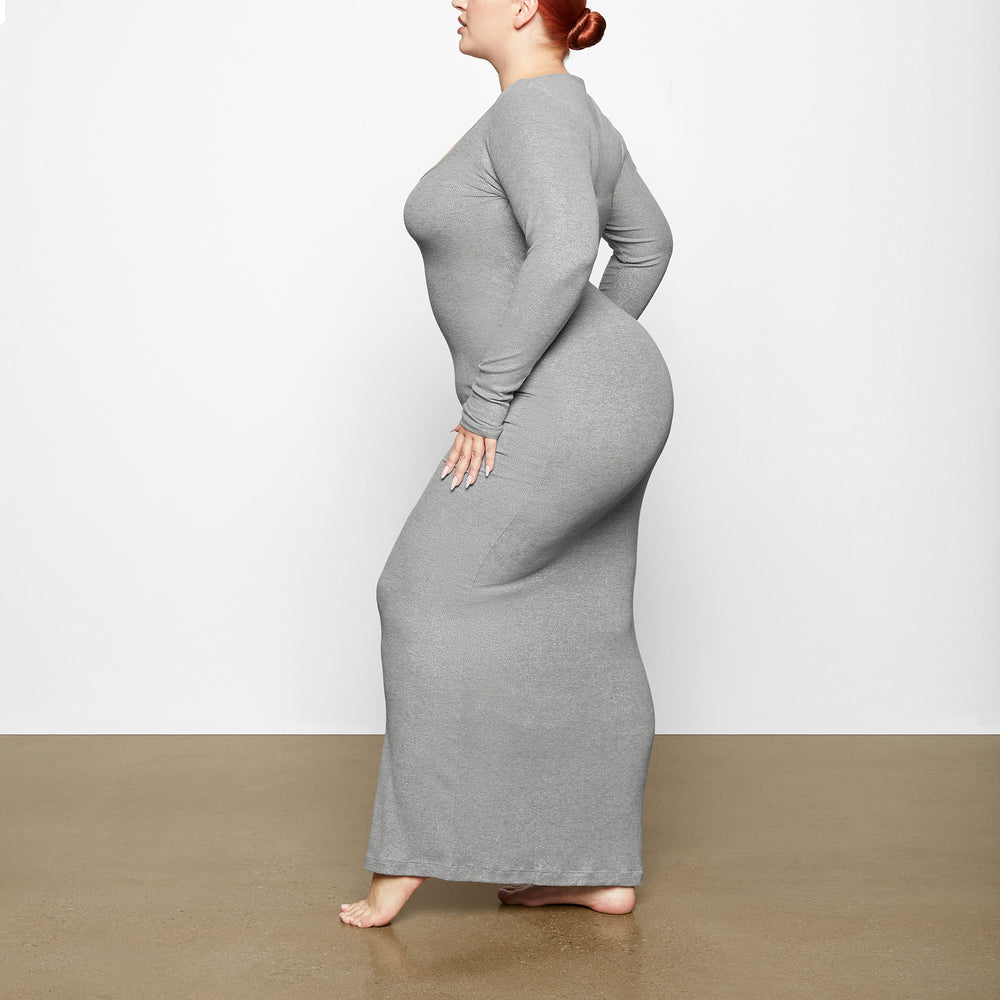 Skims SOFT LOUNGE SHIMMER LONG SLEEVE Dress Siva | NAMU-41063