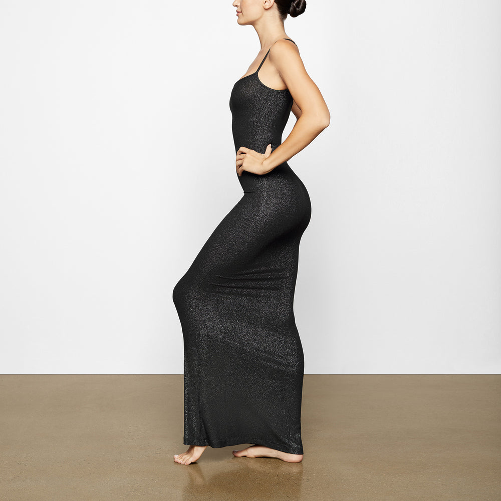 Skims SOFT LOUNGE SHIMMER LONG SLIP Dress Čierne | ACDN-01765