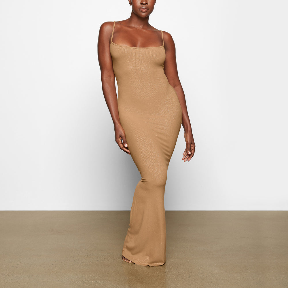 Skims SOFT LOUNGE SHIMMER LONG SLIP Dress Hnede | FBHP-24769