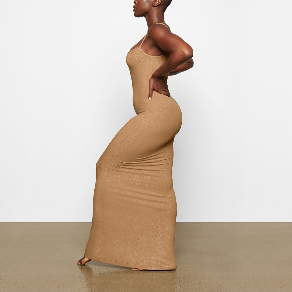 Skims SOFT LOUNGE SHIMMER LONG SLIP Dress Hnede | FBHP-24769