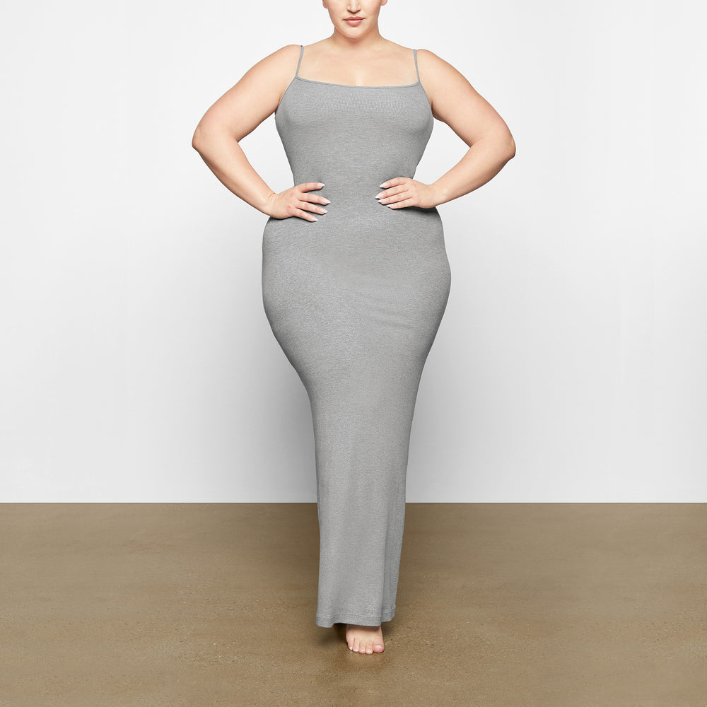 Skims SOFT LOUNGE SHIMMER LONG SLIP Dress Siva | YQJU-85270