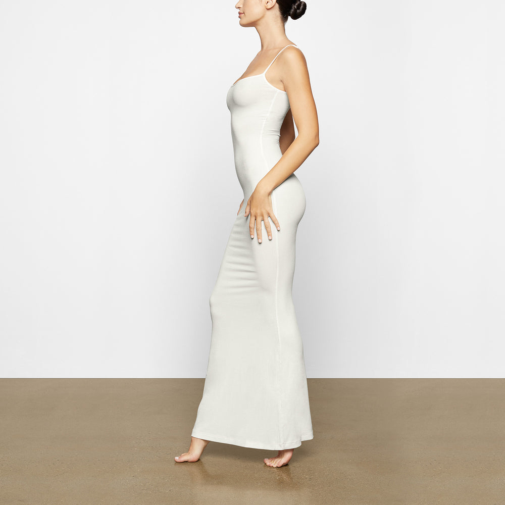 Skims SOFT LOUNGE SHIMMER LONG SLIP Dress Biele | ZQMY-91087