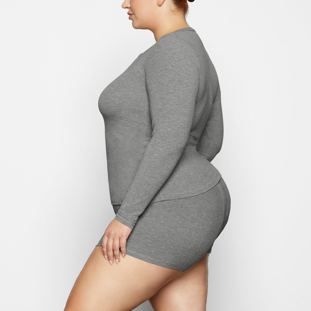 Skims SOFT LOUNGE SPLIT NECK LONG SLEEVE T-shirt Siva | OBJF-06327