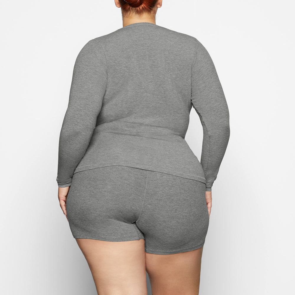 Skims SOFT LOUNGE SPLIT NECK LONG SLEEVE T-shirt Siva | OBJF-06327