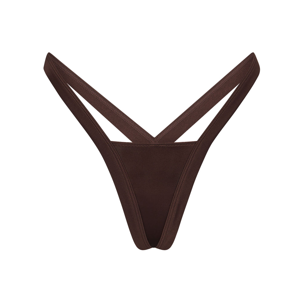 Skims STRETCH SATIN BUTTERFLY Thong Čokoláda | SVAG-95847