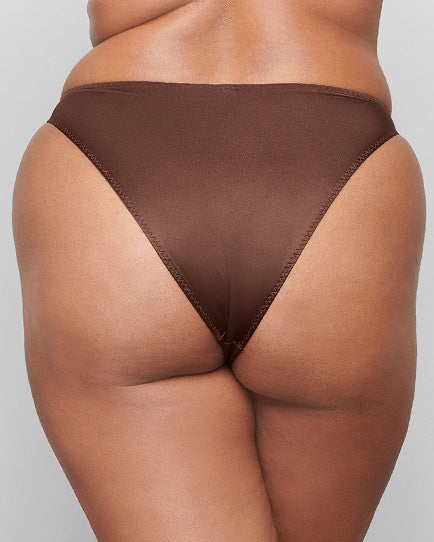 Skims STRETCH SATIN HIGH LEG Bikini Čokoláda | KUTX-87614