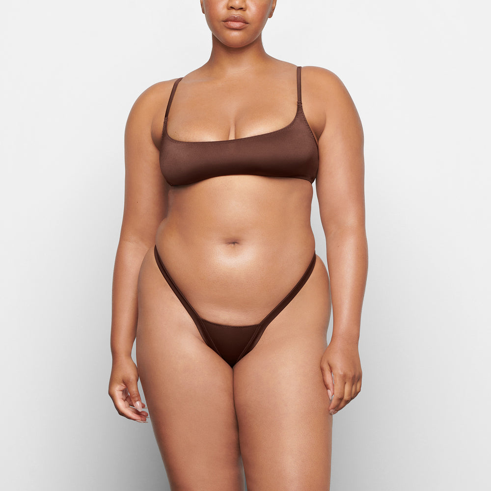 Skims STRETCH SATIN SCOOP NECK Bralette Čokoláda | LCGW-40295