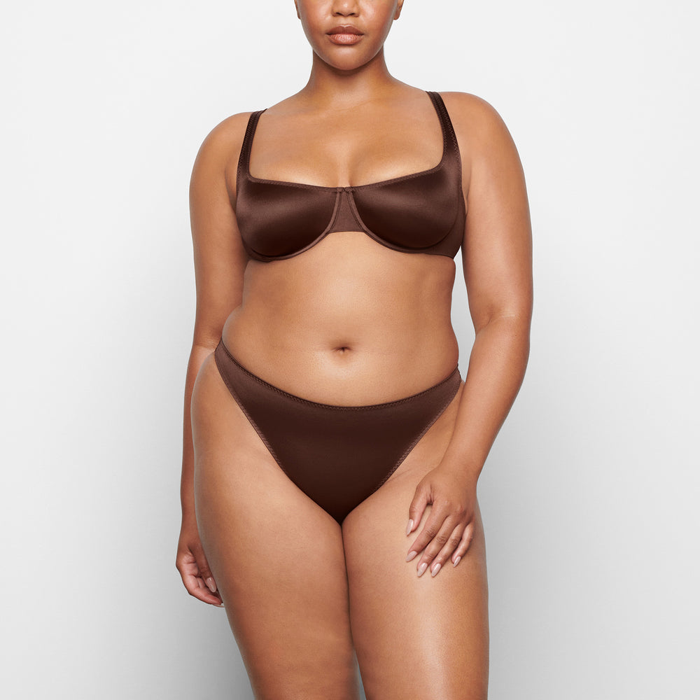 Skims STRETCH SATIN SCOOP Underwire Bra Čokoláda | IOPB-12085