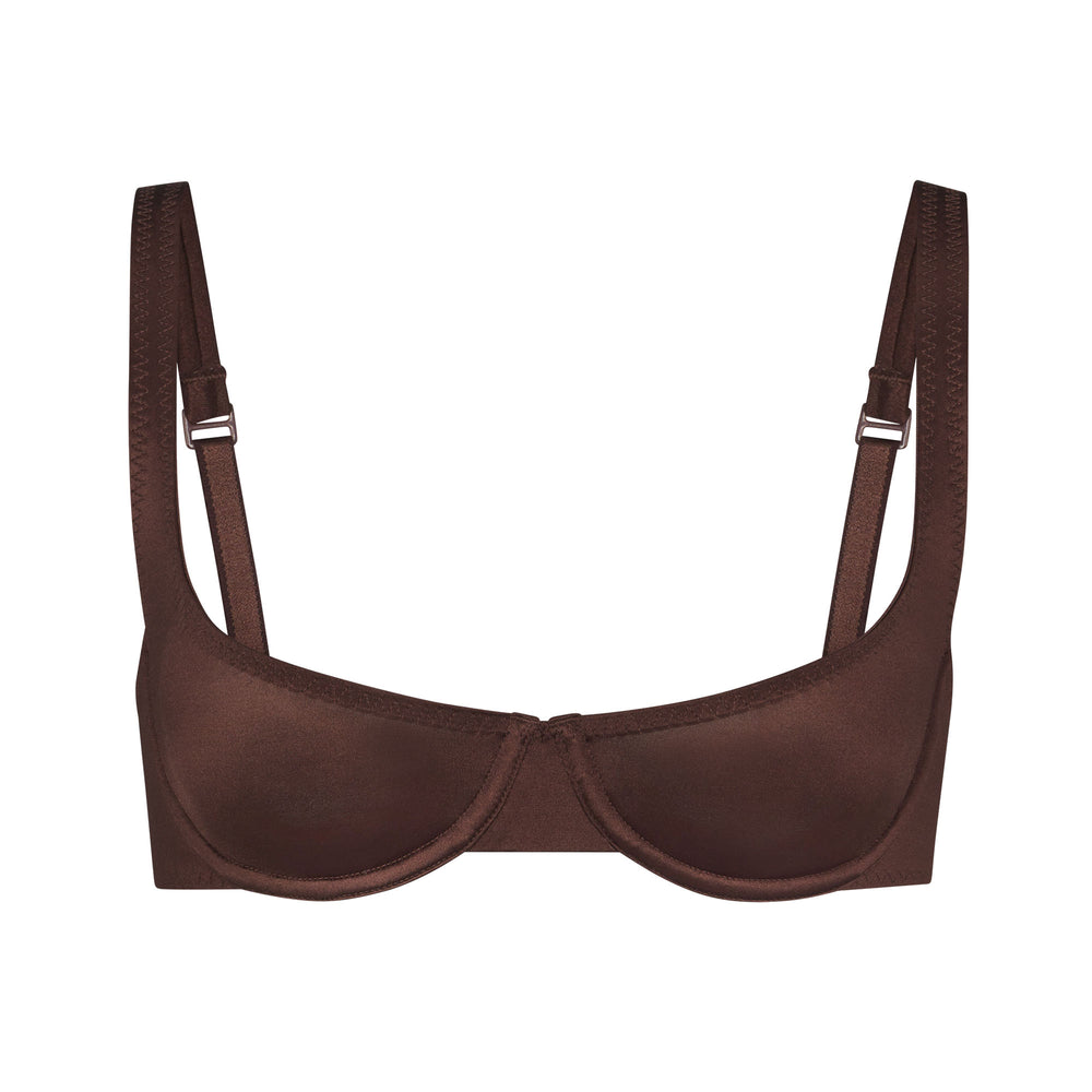Skims STRETCH SATIN SCOOP Underwire Bra Čokoláda | IOPB-12085