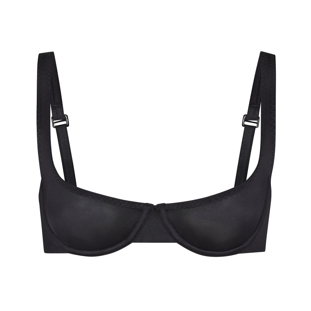 Skims STRETCH SATIN SCOOP Underwire Bra Čierne | ZLPJ-18740