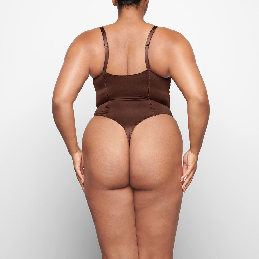 Skims STRETCH SATIN Stretch Satin Bodysuit Čokoláda | XTID-48319