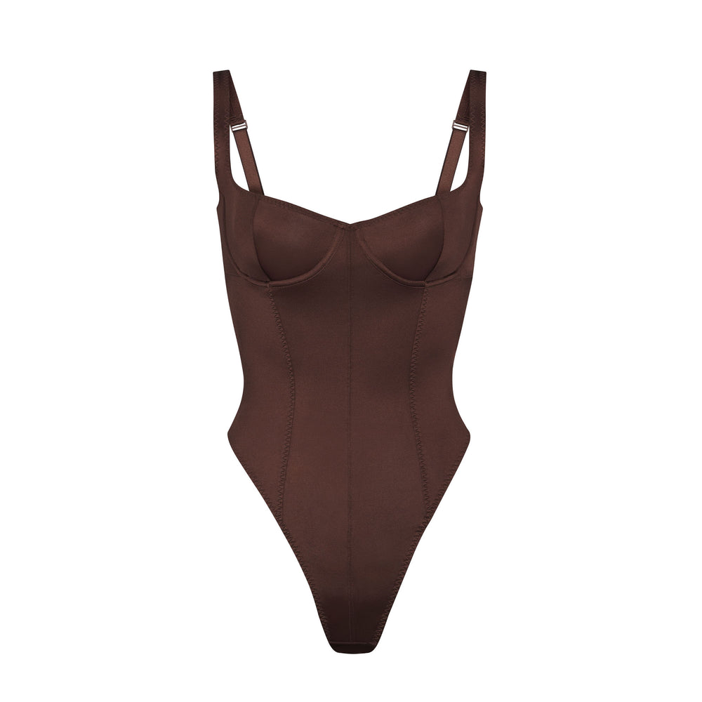 Skims STRETCH SATIN Stretch Satin Bodysuit Čokoláda | XTID-48319