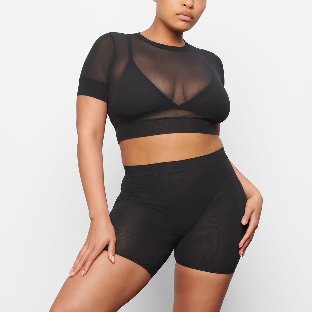 Skims SUMMER MESH CROPPED T-shirt Čierne | DBJA-74691