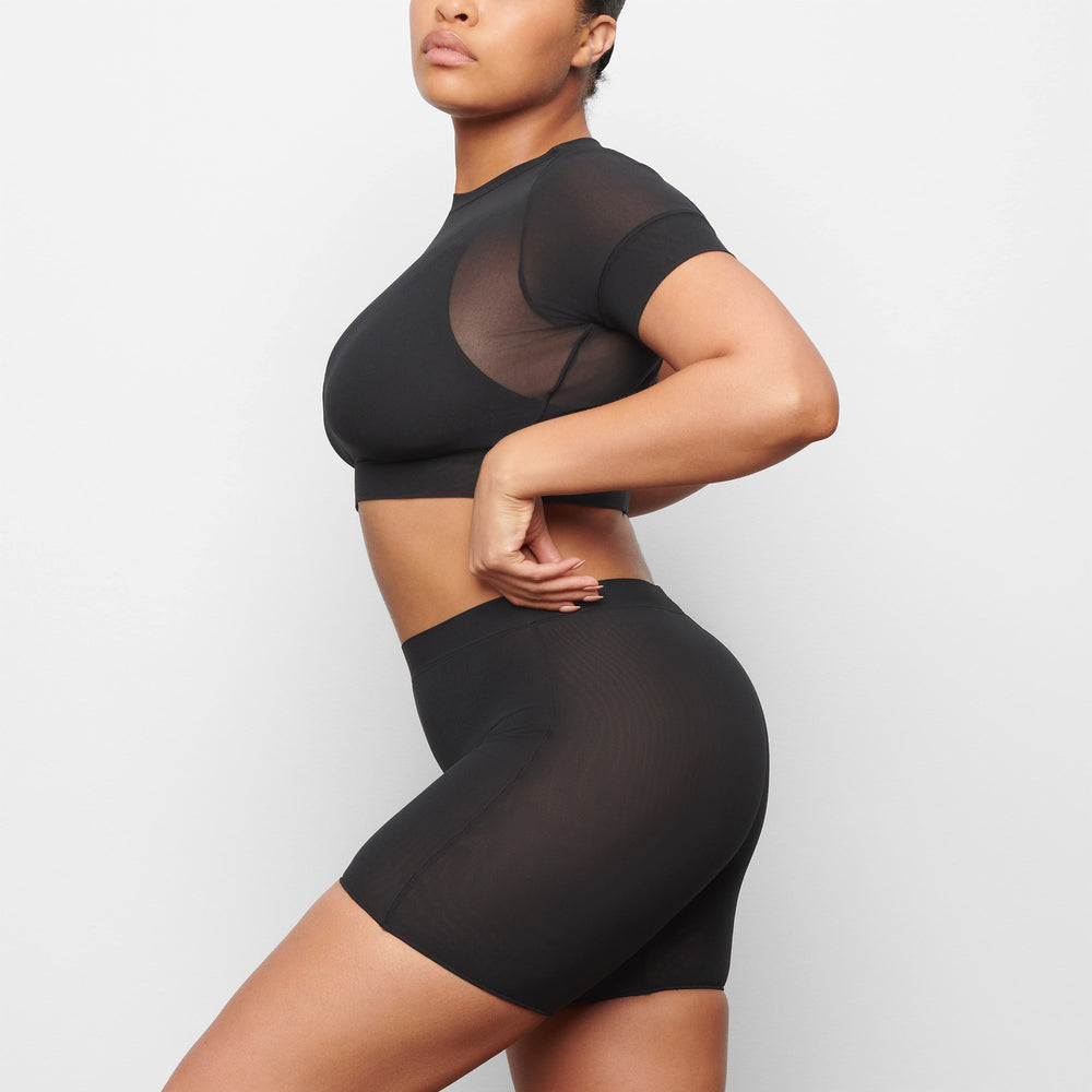 Skims SUMMER MESH CROPPED T-shirt Čierne | DBJA-74691