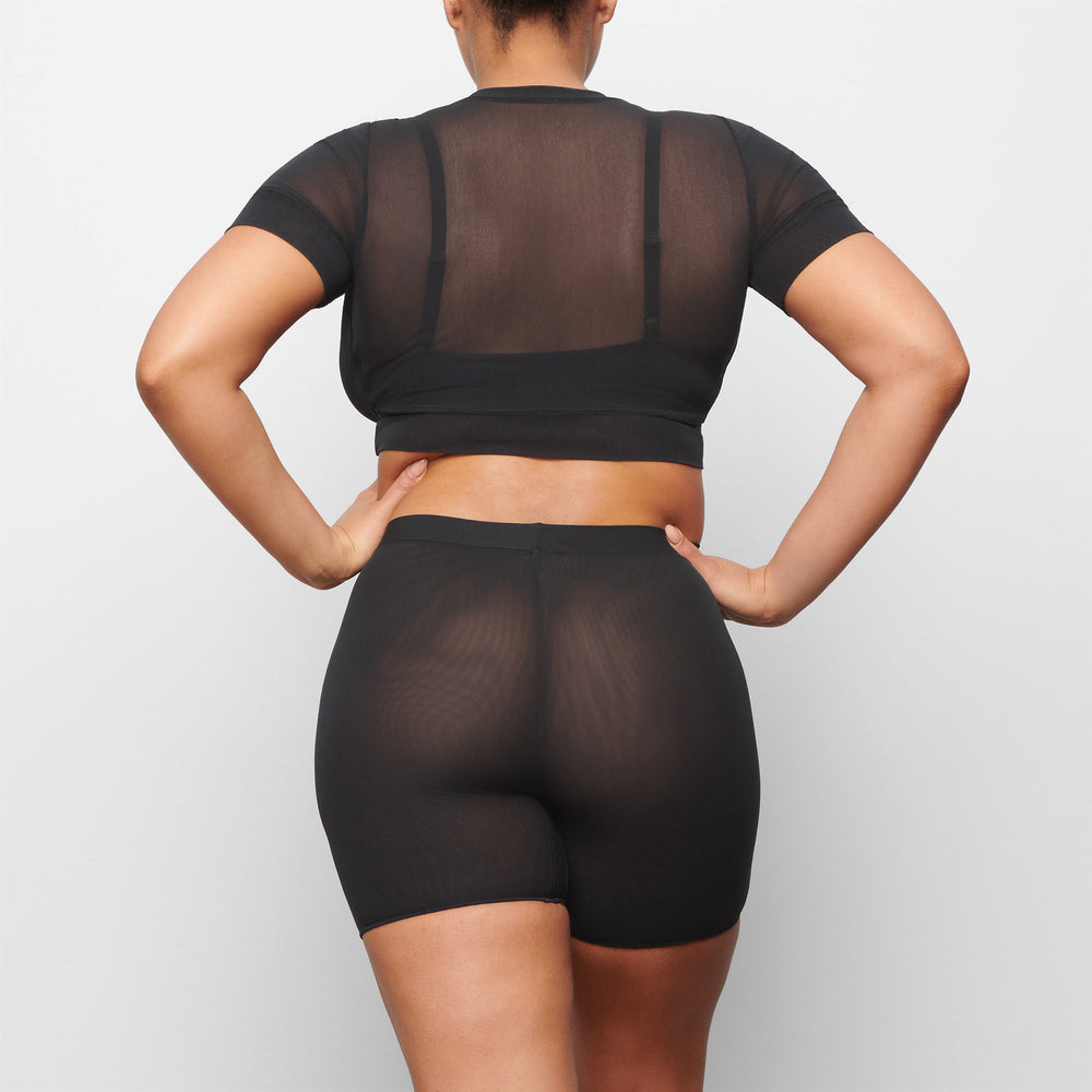 Skims SUMMER MESH CROPPED T-shirt Čierne | DBJA-74691