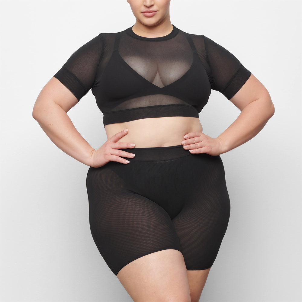 Skims SUMMER MESH CROPPED T-shirt Čierne | DBJA-74691