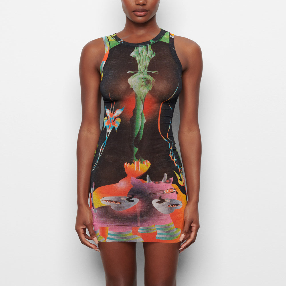Skims SUMMER MESH HIGH NECK TANK Dress Obsidian | FKUI-70239