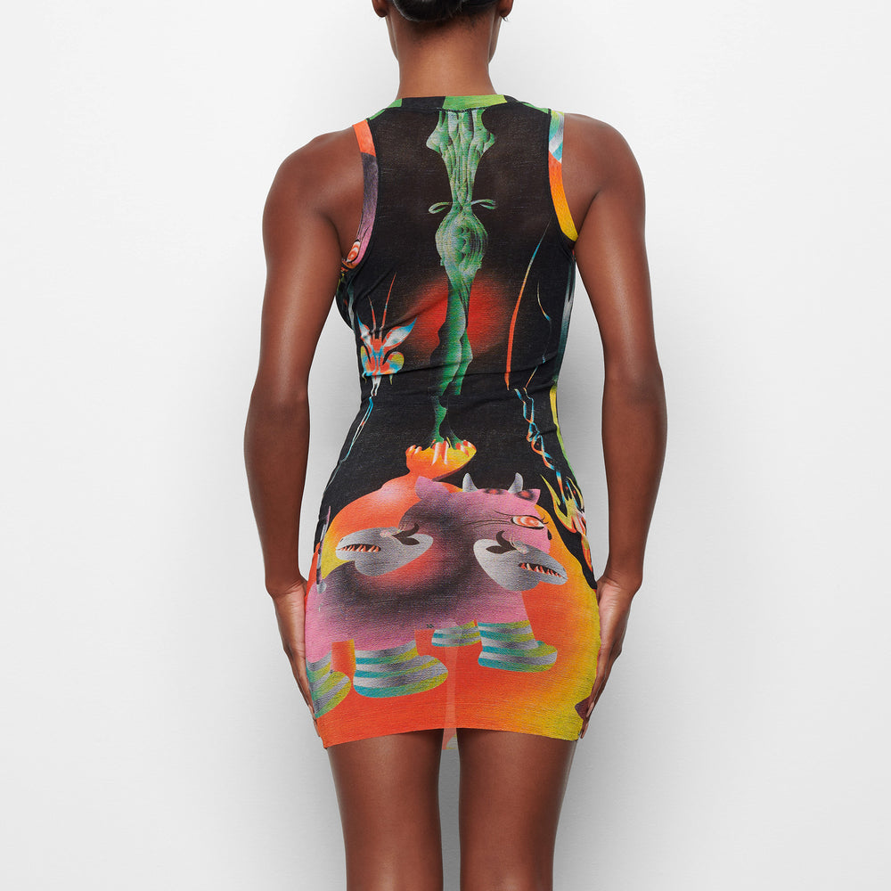 Skims SUMMER MESH HIGH NECK TANK Dress Obsidian | FKUI-70239