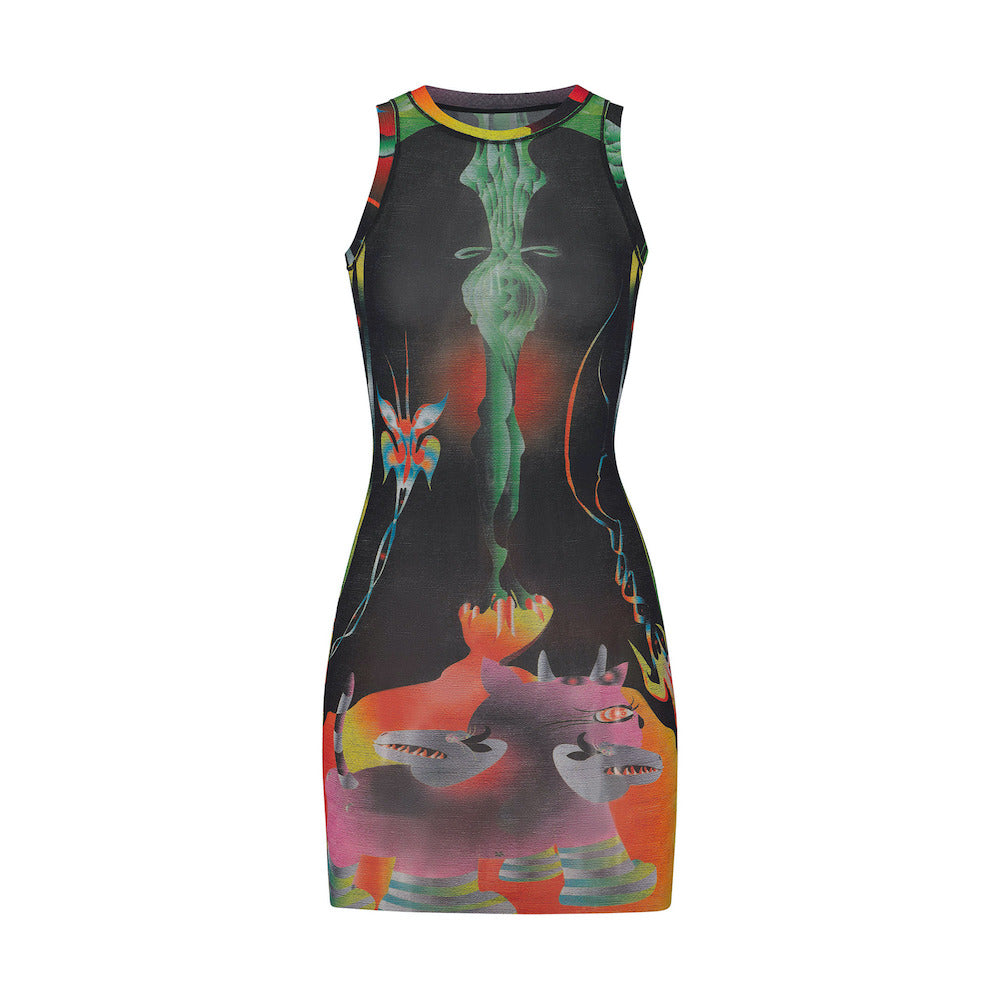 Skims SUMMER MESH HIGH NECK TANK Dress Obsidian | FKUI-70239
