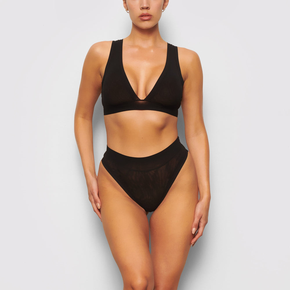 Skims SUMMER MESH MID WAIST Thong Čierne | XFGU-97163