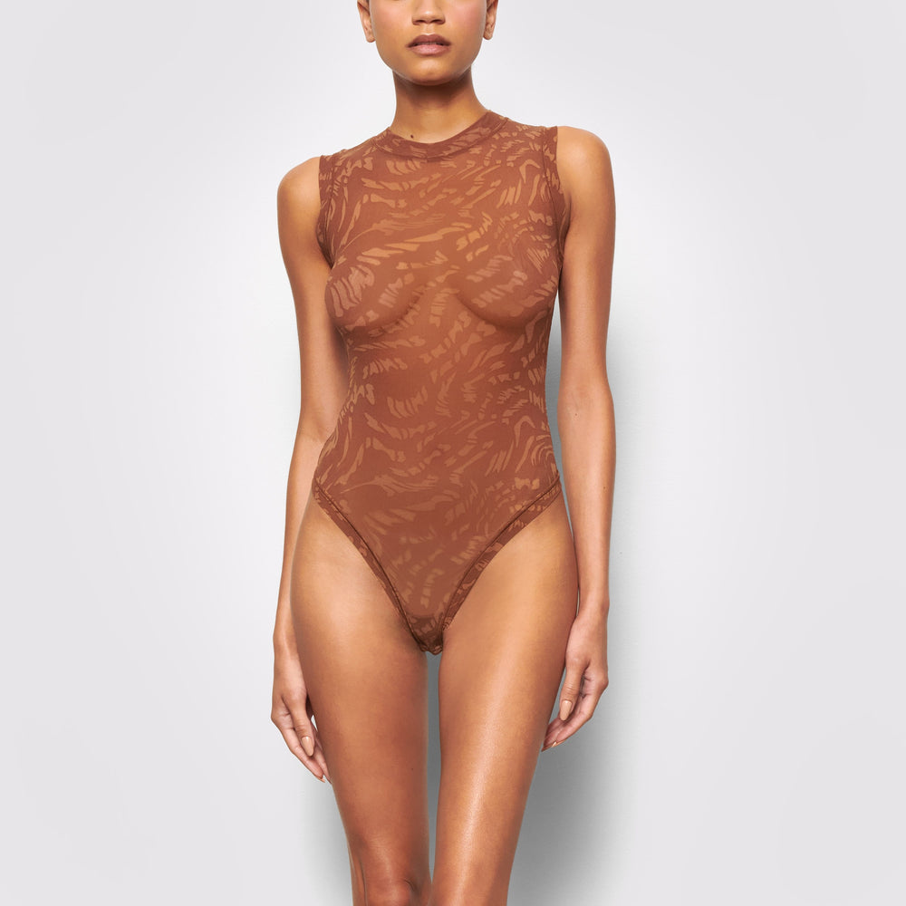 Skims SUMMER MESH Mock Neck Bodysuit Hnede | GLDN-26491