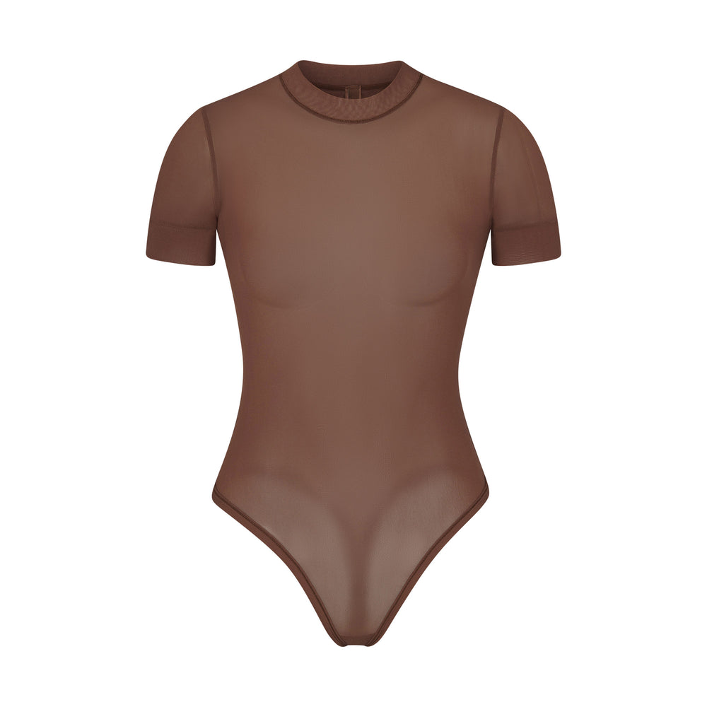 Skims SUMMER MESH T-shirt Bodysuit Hnede | FLVA-73415