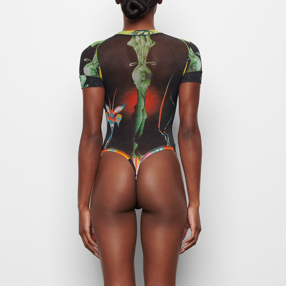 Skims SUMMER MESH T-shirt Bodysuit Obsidian | IUBG-06135