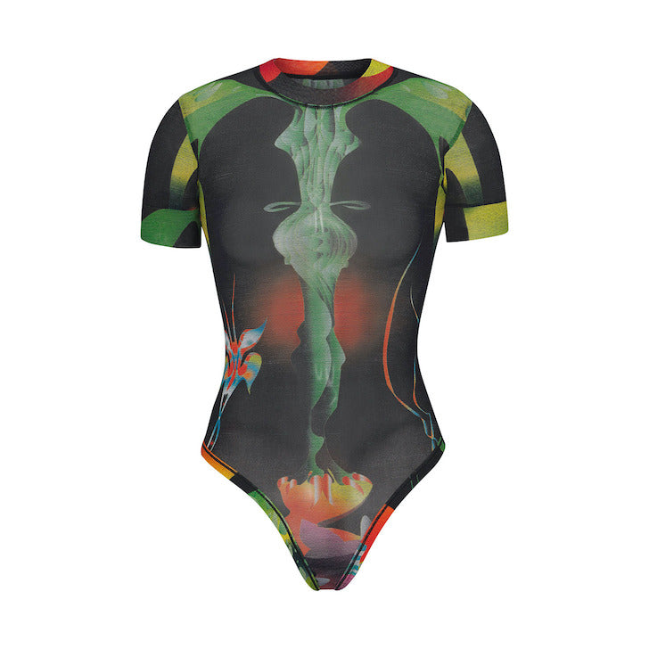 Skims SUMMER MESH T-shirt Bodysuit Obsidian | IUBG-06135