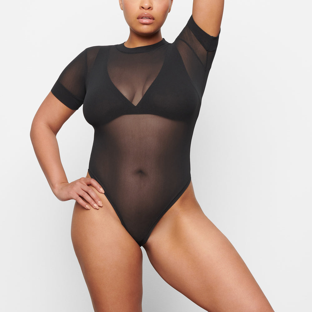 Skims SUMMER MESH T-shirt Bodysuit Čierne | ORTP-74961