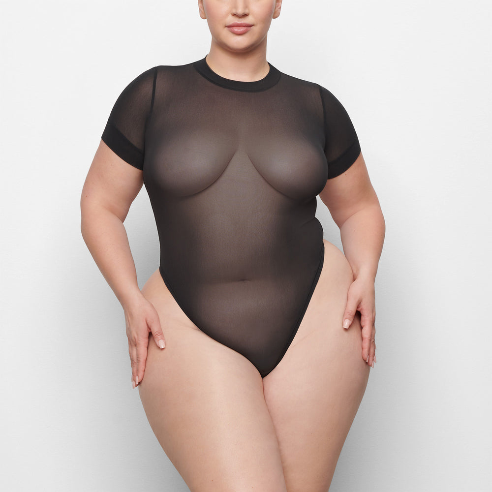 Skims SUMMER MESH T-shirt Bodysuit Čierne | ORTP-74961