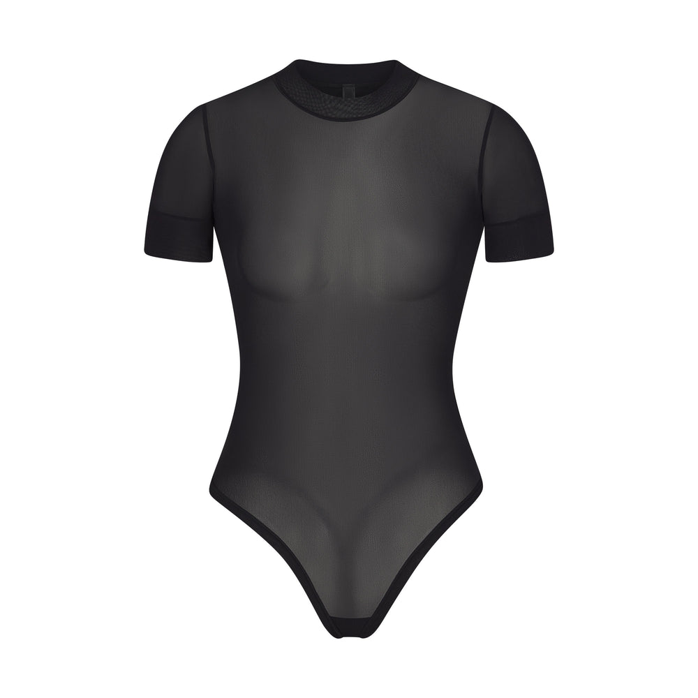 Skims SUMMER MESH T-shirt Bodysuit Čierne | ORTP-74961
