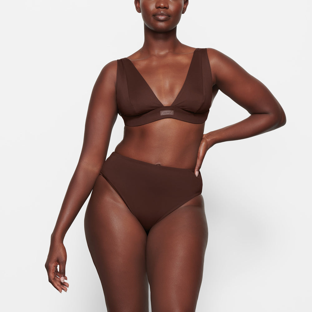 Skims SWIM PLUNGE Bikini Top Čokoláda | AQYU-42537