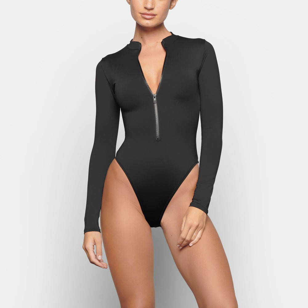 Skims SWIM ZIP FRONT LONG SLEEVE One Piece Čierne | GYAJ-72468
