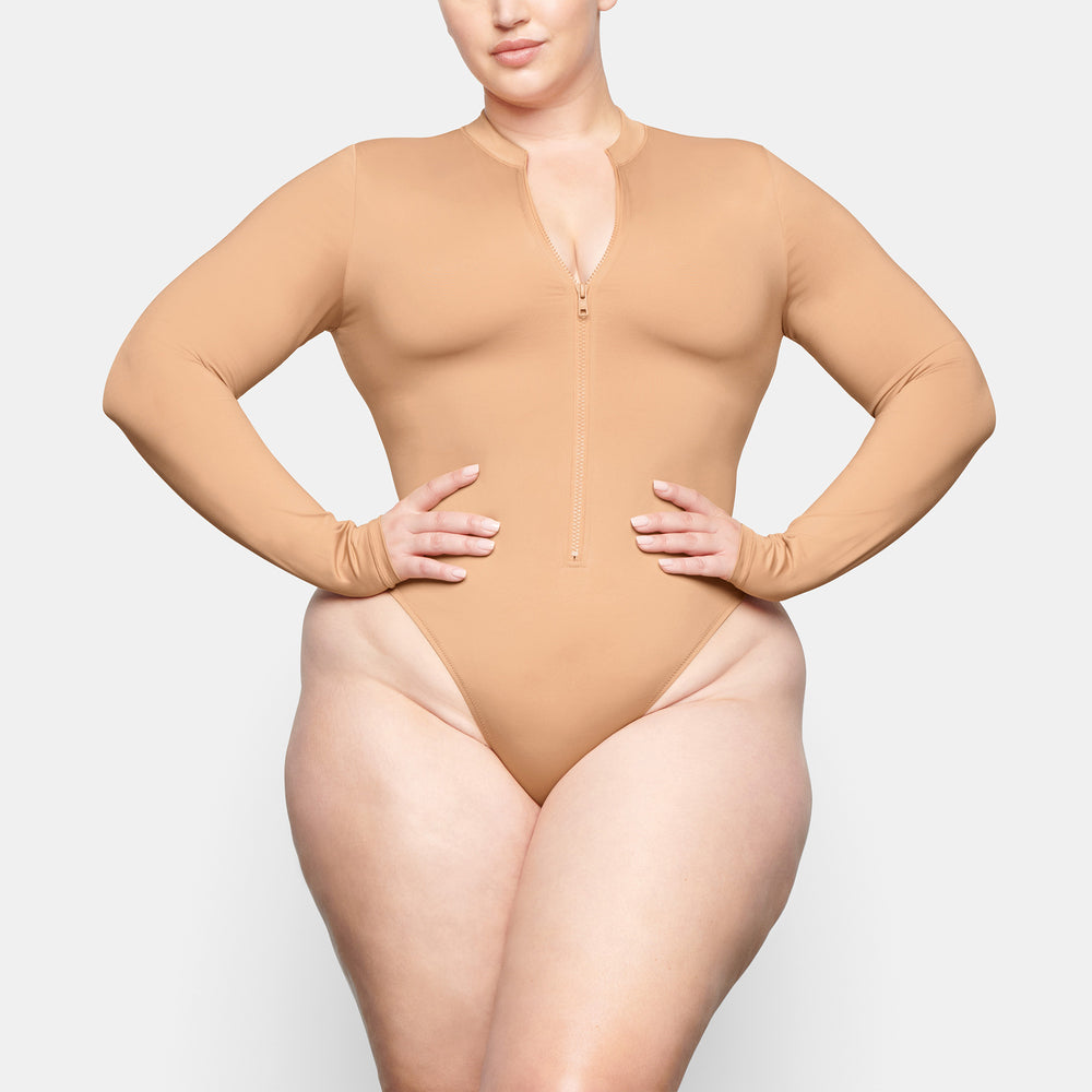 Skims SWIM ZIP FRONT LONG SLEEVE One Piece Béžové | ISUZ-01639