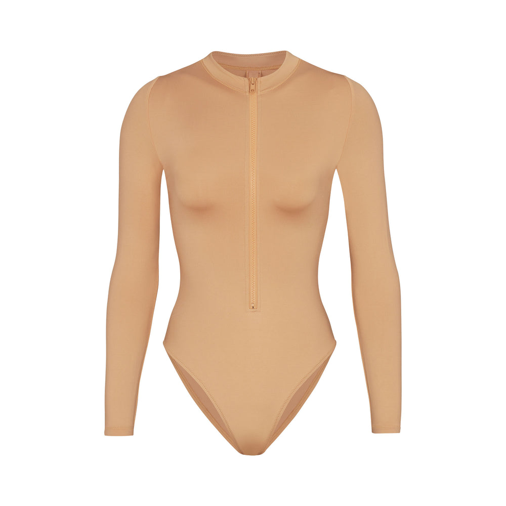 Skims SWIM ZIP FRONT LONG SLEEVE One Piece Béžové | ISUZ-01639