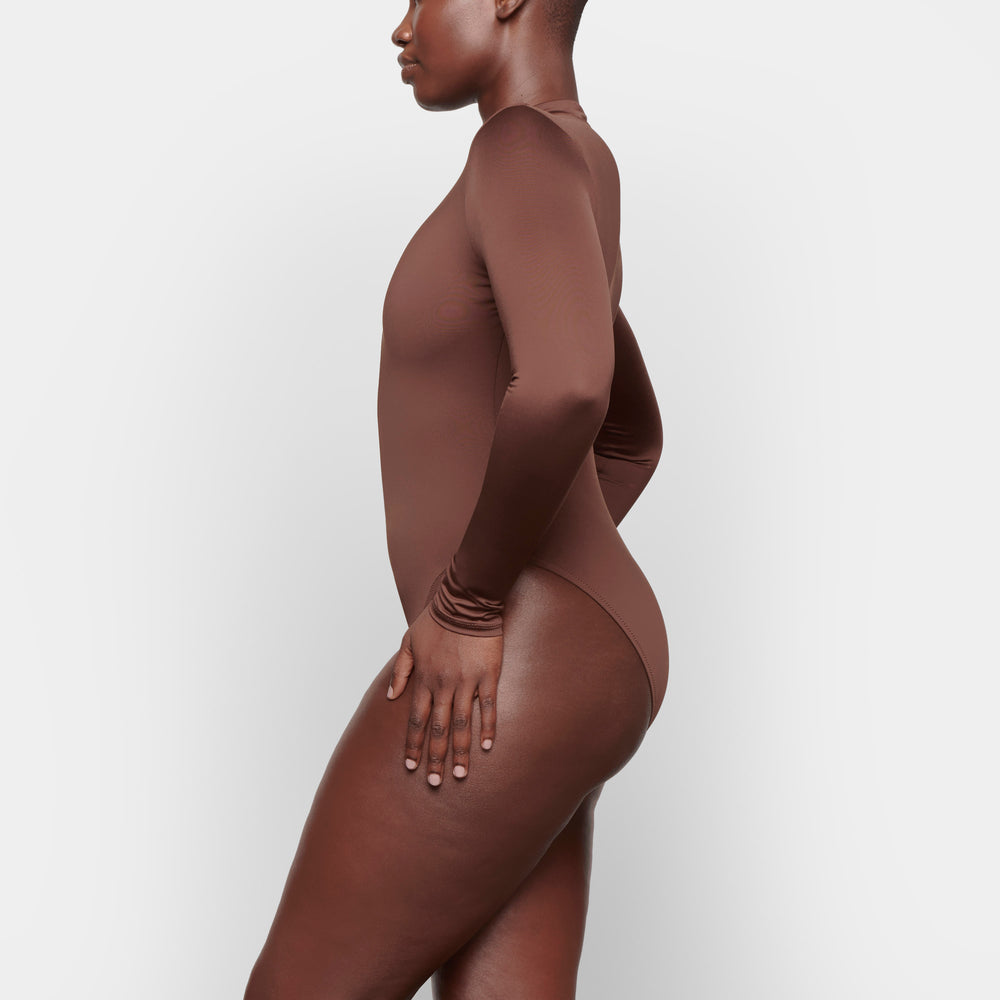 Skims SWIM ZIP FRONT LONG SLEEVE One Piece Čokoláda | TGFP-63450