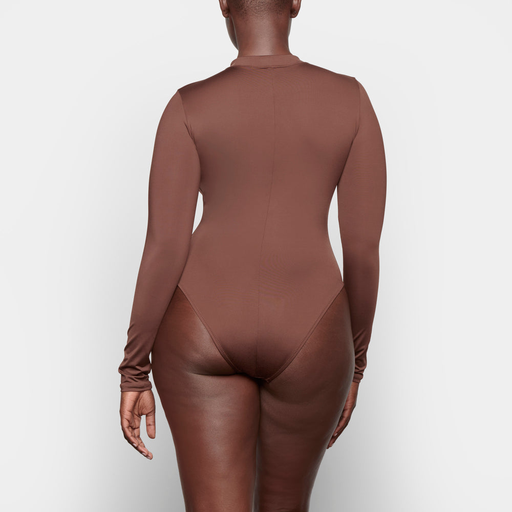 Skims SWIM ZIP FRONT LONG SLEEVE One Piece Čokoláda | TGFP-63450