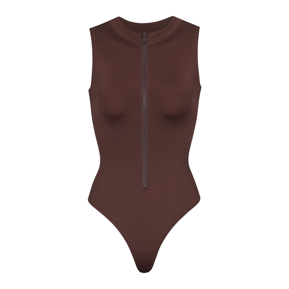 Skims SWIM ZIP FRONT SLEEVELESS One Piece Čokoláda | JVZM-69452