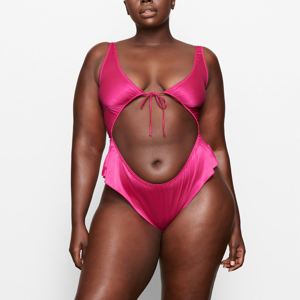 Skims WOVEN SHINE TIE FRONT Bodysuit Ruzove | LUQN-74613