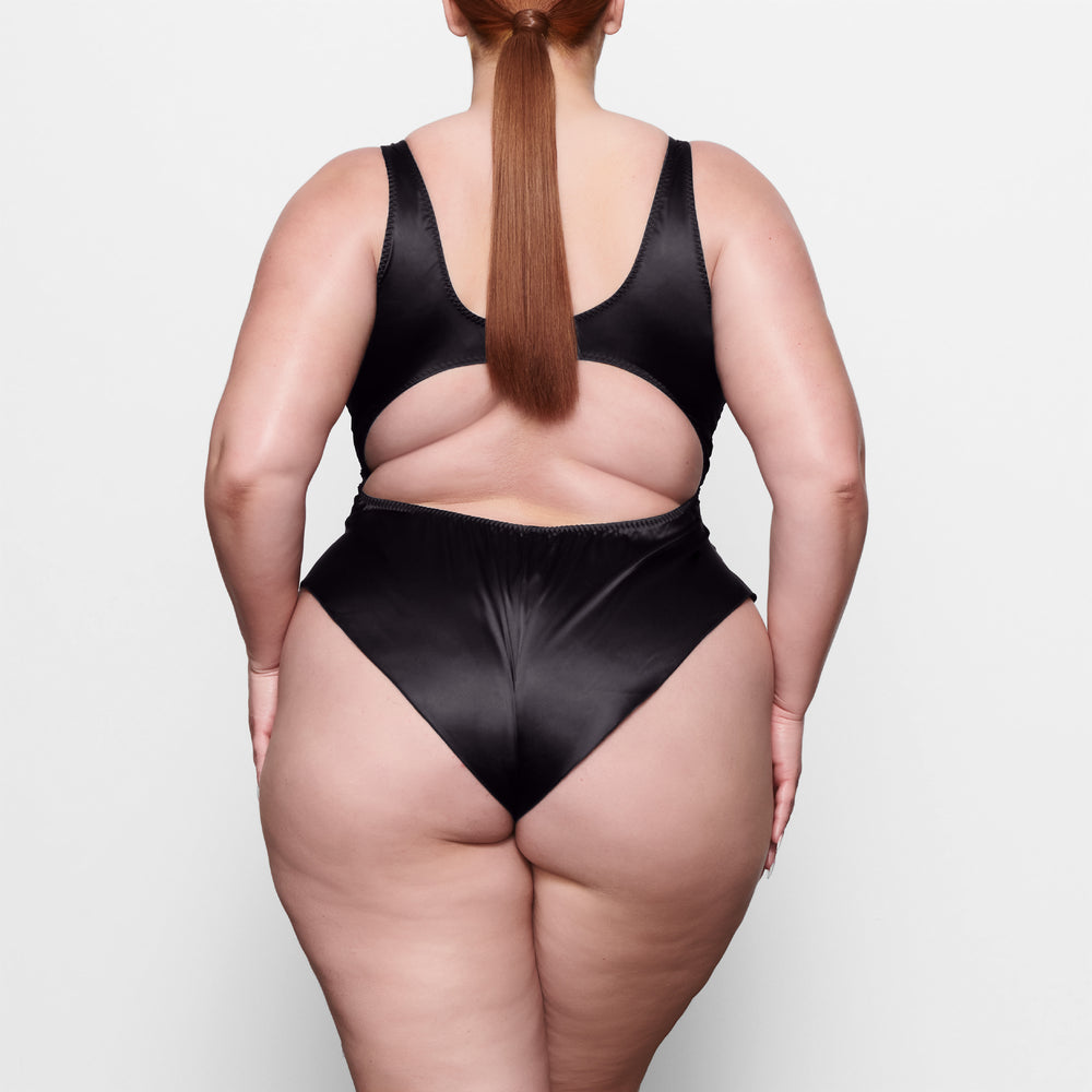 Skims WOVEN SHINE TIE FRONT Bodysuit Čierne | ZEIJ-49670