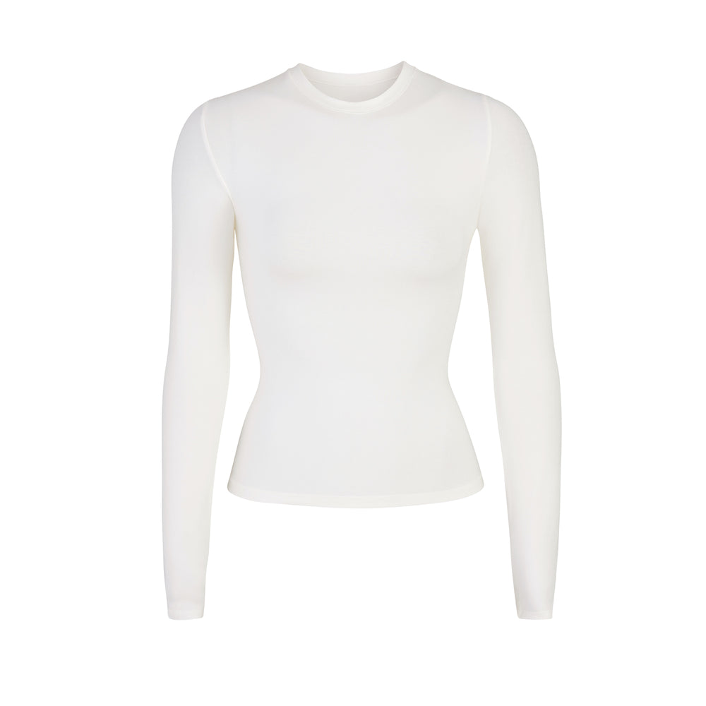 Skims COTTON JERSEY LONG SLEEVE T-shirt Biele | ASTN-23560