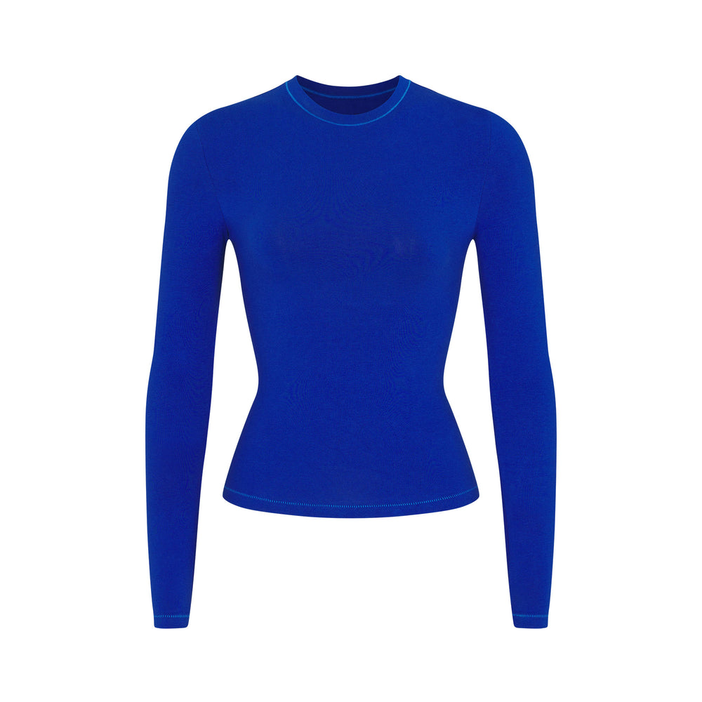 Skims COTTON JERSEY LONG SLEEVE T-shirt Modre | HLDN-79081