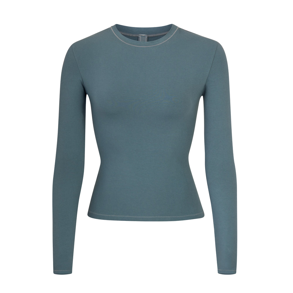 Skims COTTON JERSEY LONG SLEEVE T-shirt Modre | HWEZ-17290