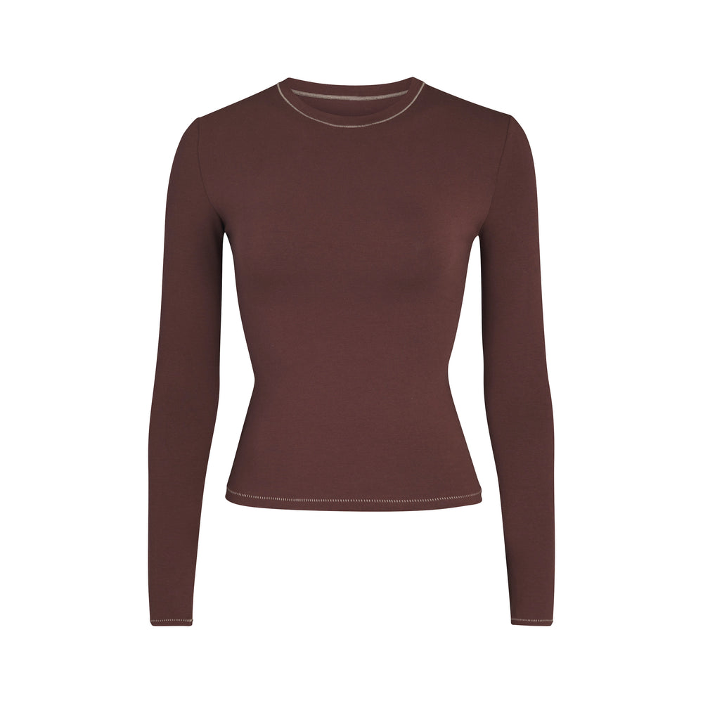 Skims COTTON JERSEY LONG SLEEVE T-shirt Čokoláda | ITQL-01273