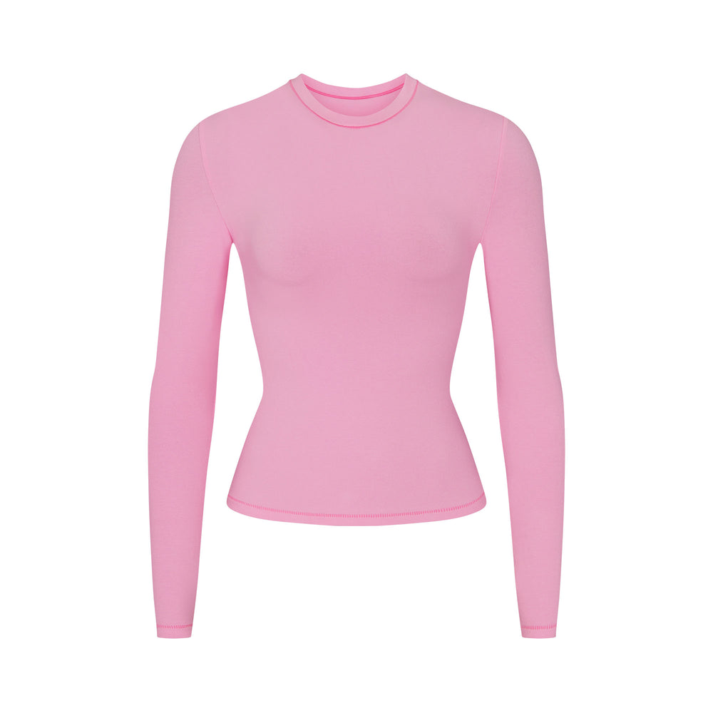 Skims COTTON JERSEY LONG SLEEVE T-shirt Ruzove | YXSC-26731