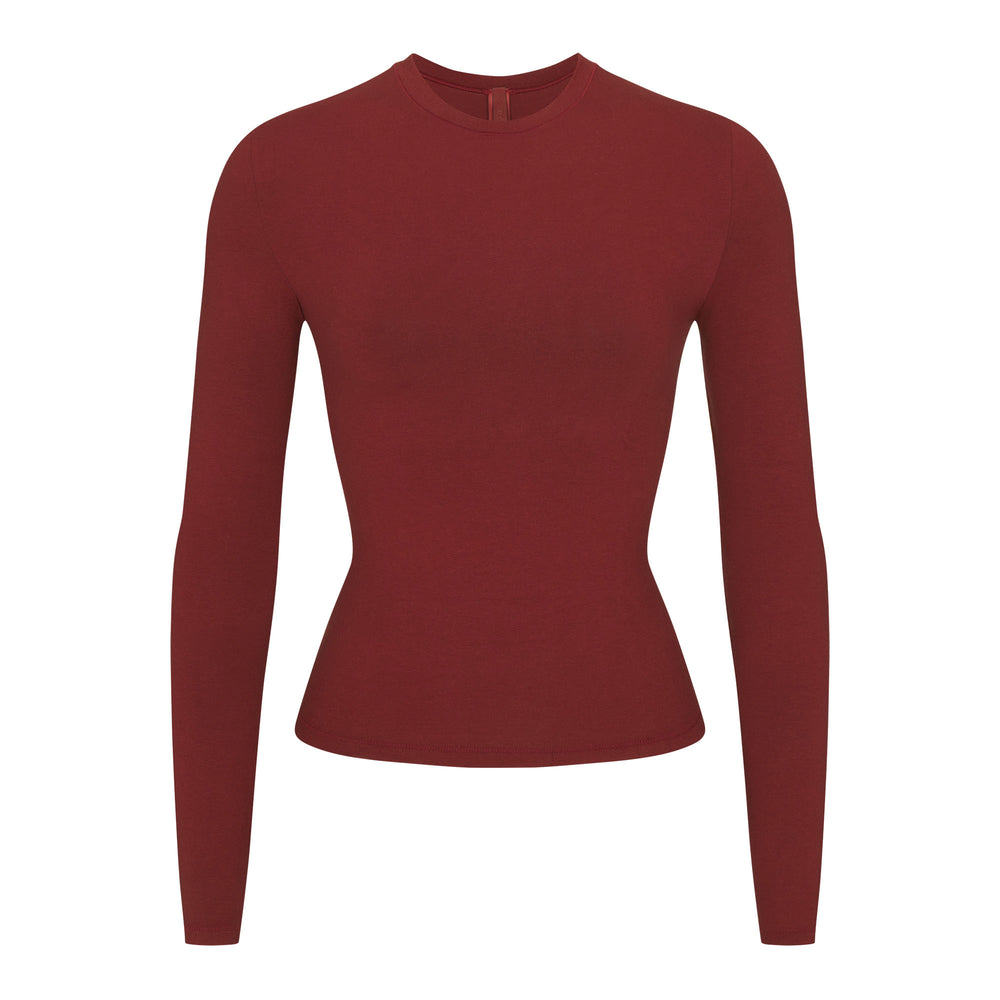 Skims COTTON JERSEY LONG SLEEVE T-shirt Tmavo Červené | ZTGO-93524